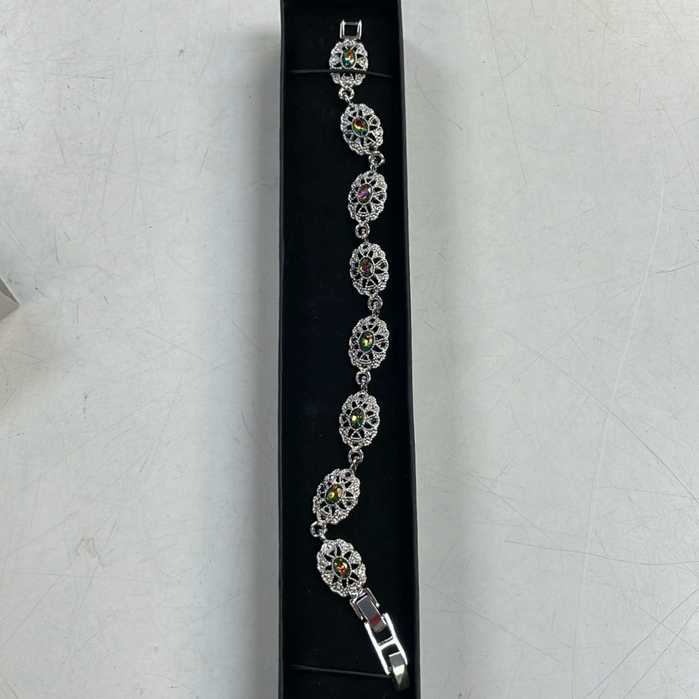 Iridescent silver toned bracelet
